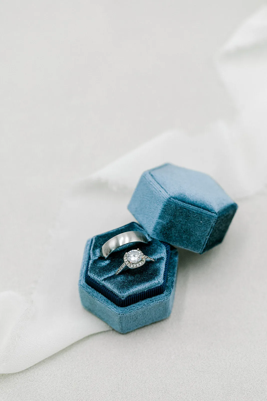 Marine French Blue Velvet Hexagon Ring Box