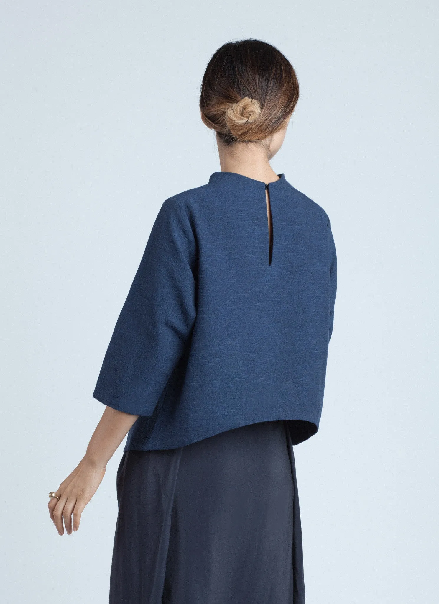 Midnight Navy Petal Leaf 3/4 Sleeve Top
