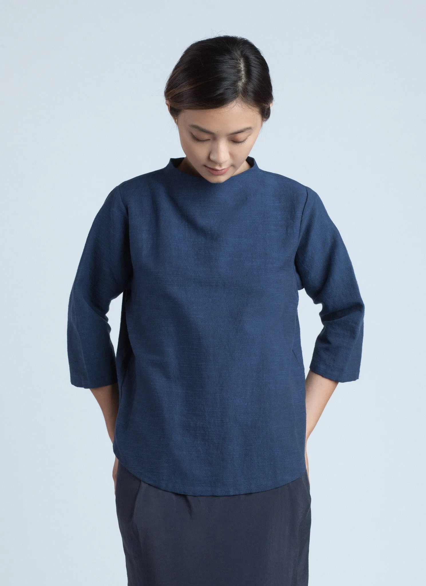Midnight Navy Petal Leaf 3/4 Sleeve Top