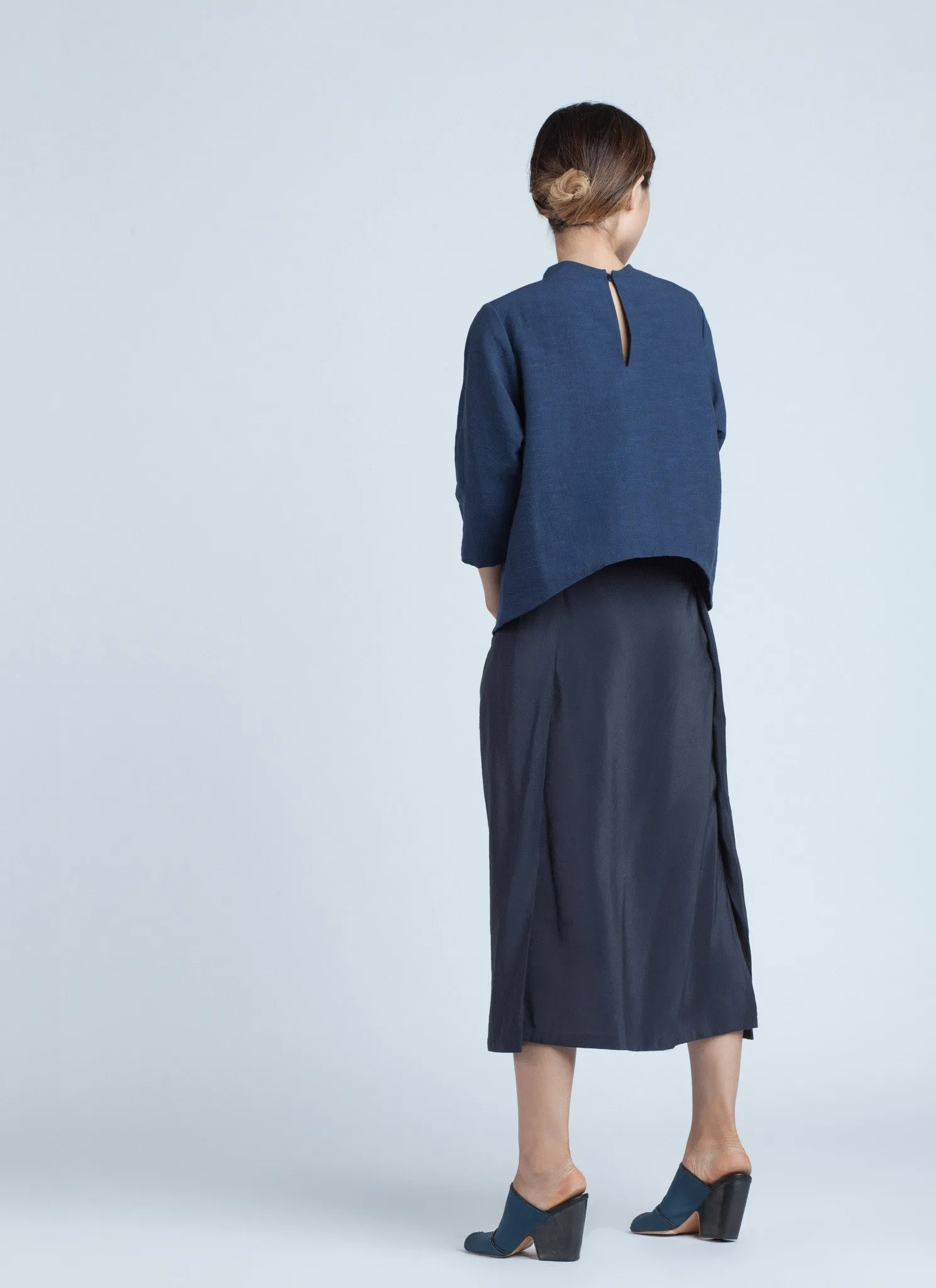 Midnight Navy Petal Leaf 3/4 Sleeve Top