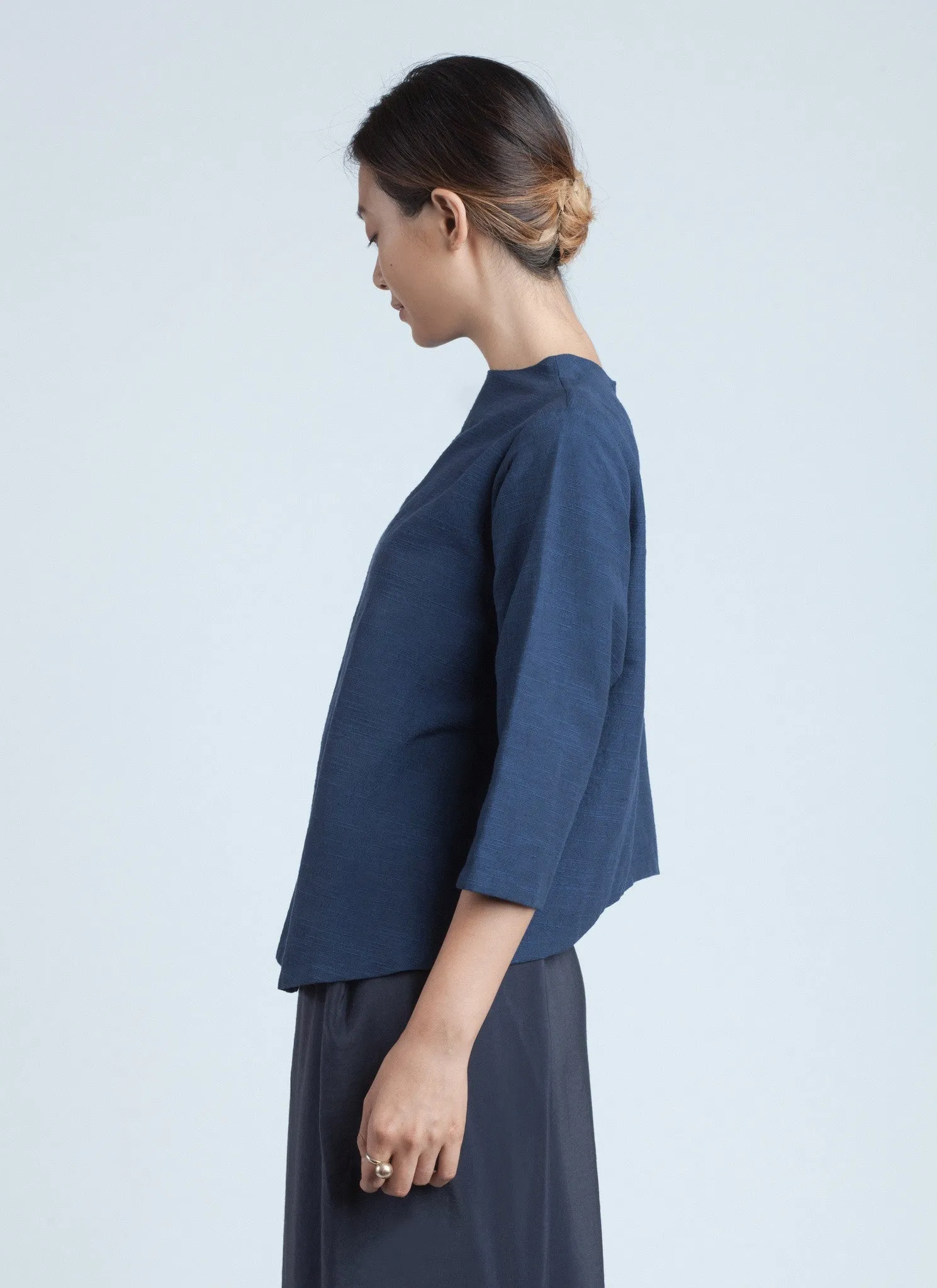 Midnight Navy Petal Leaf 3/4 Sleeve Top