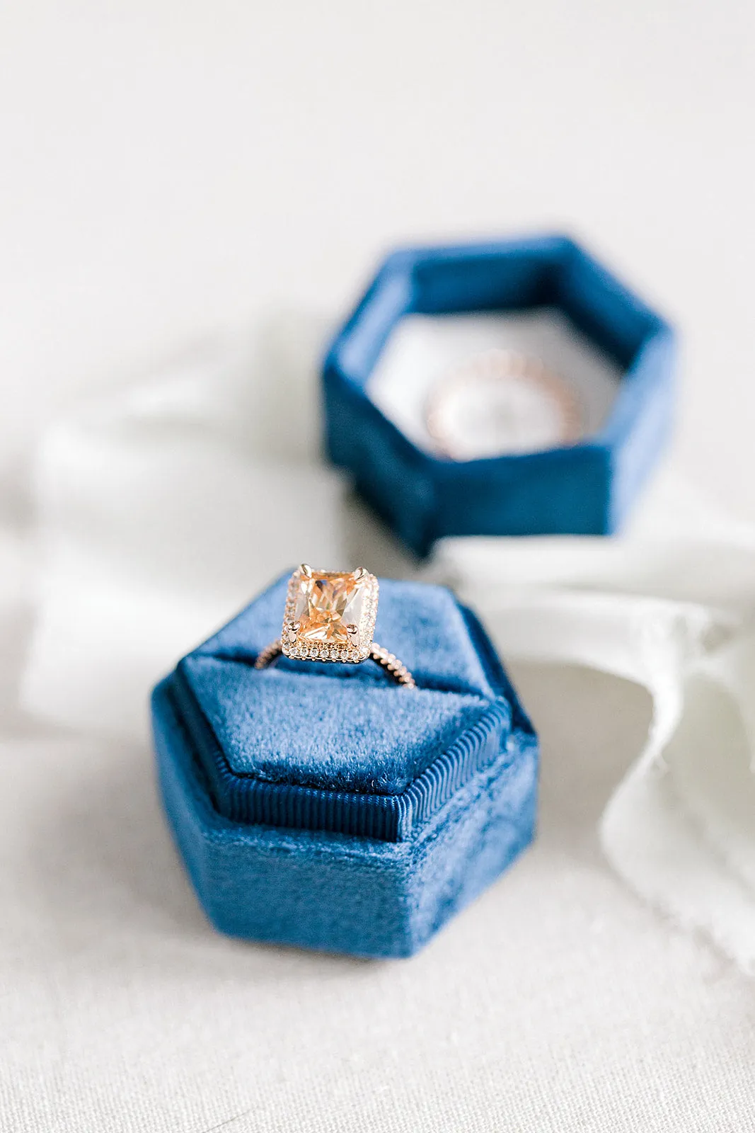 Navy Blue Velvet Hexagon Ring Box