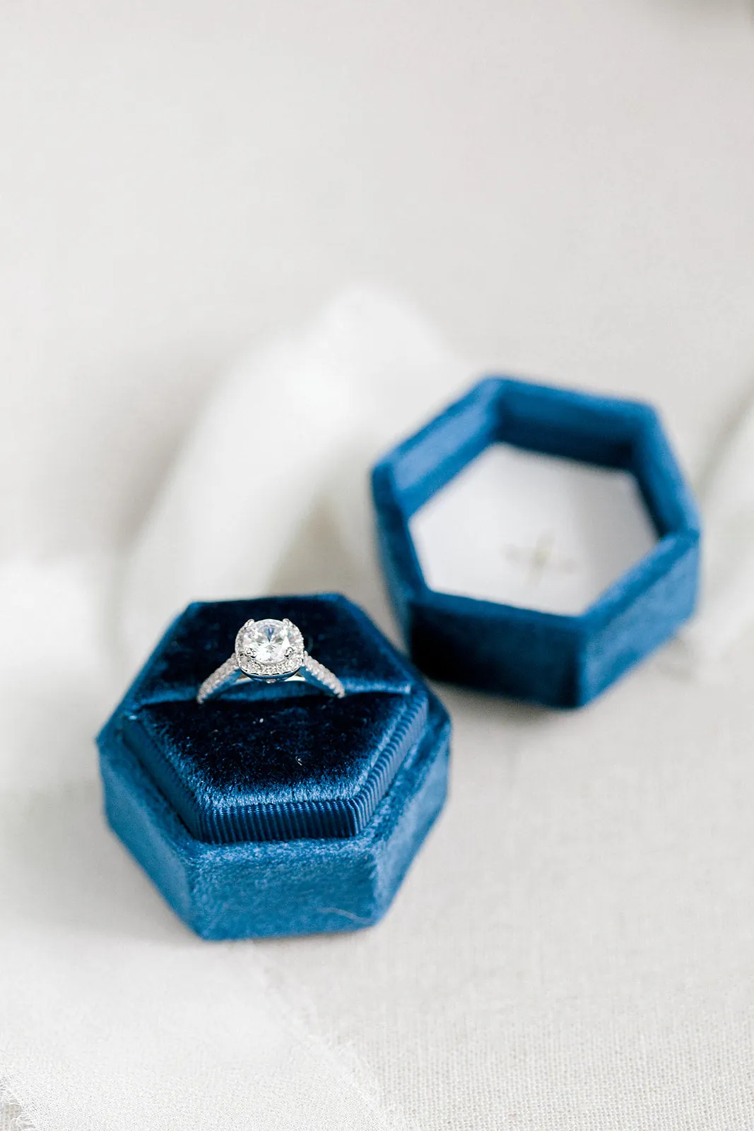 Navy Blue Velvet Hexagon Ring Box