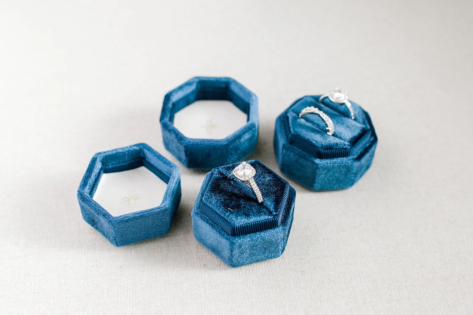 Navy Blue Velvet Hexagon Ring Box