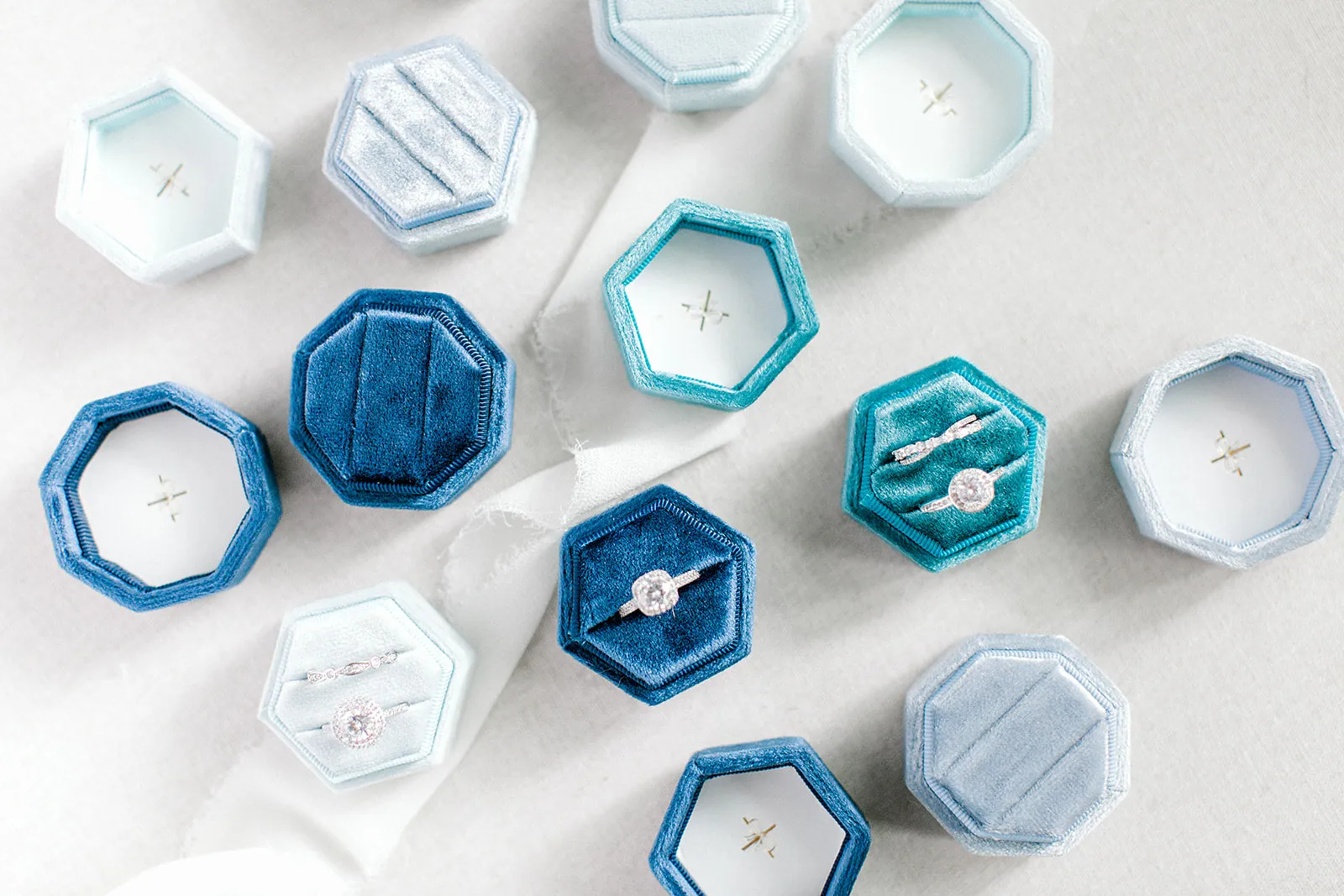 Navy Blue Velvet Hexagon Ring Box
