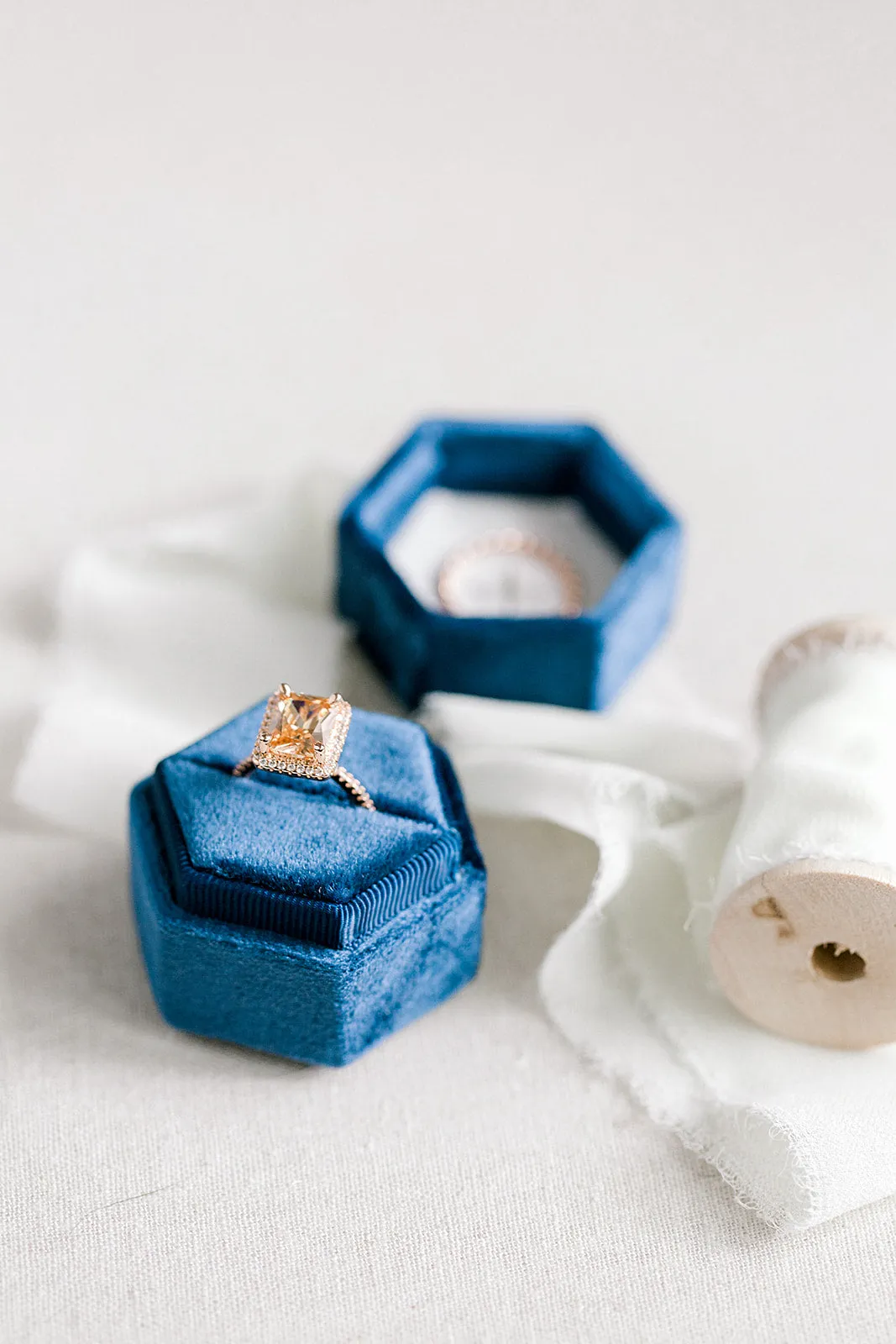 Navy Blue Velvet Hexagon Ring Box