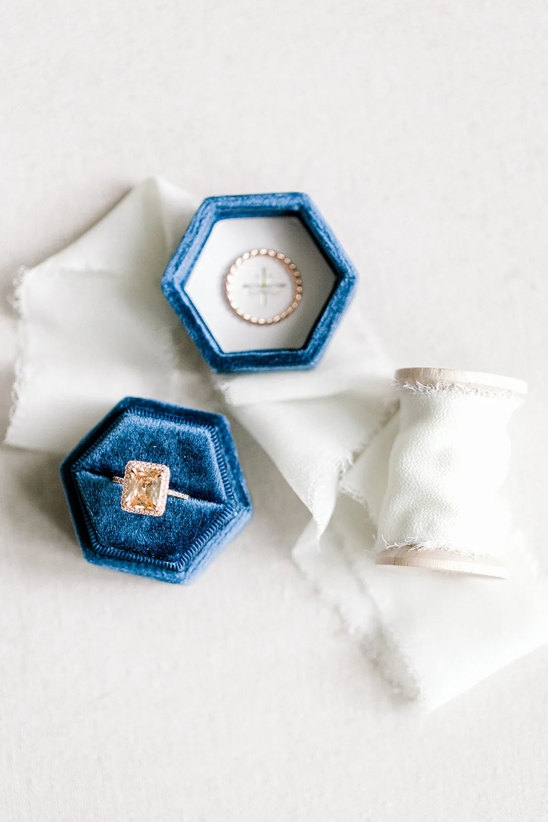 Navy Blue Velvet Hexagon Ring Box