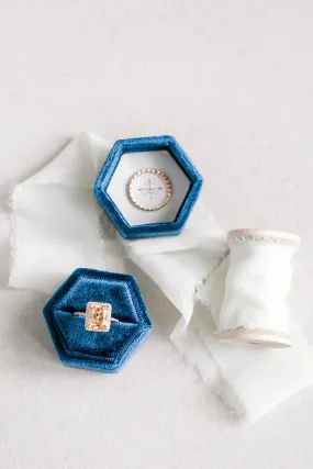 Navy Blue Velvet Hexagon Ring Box