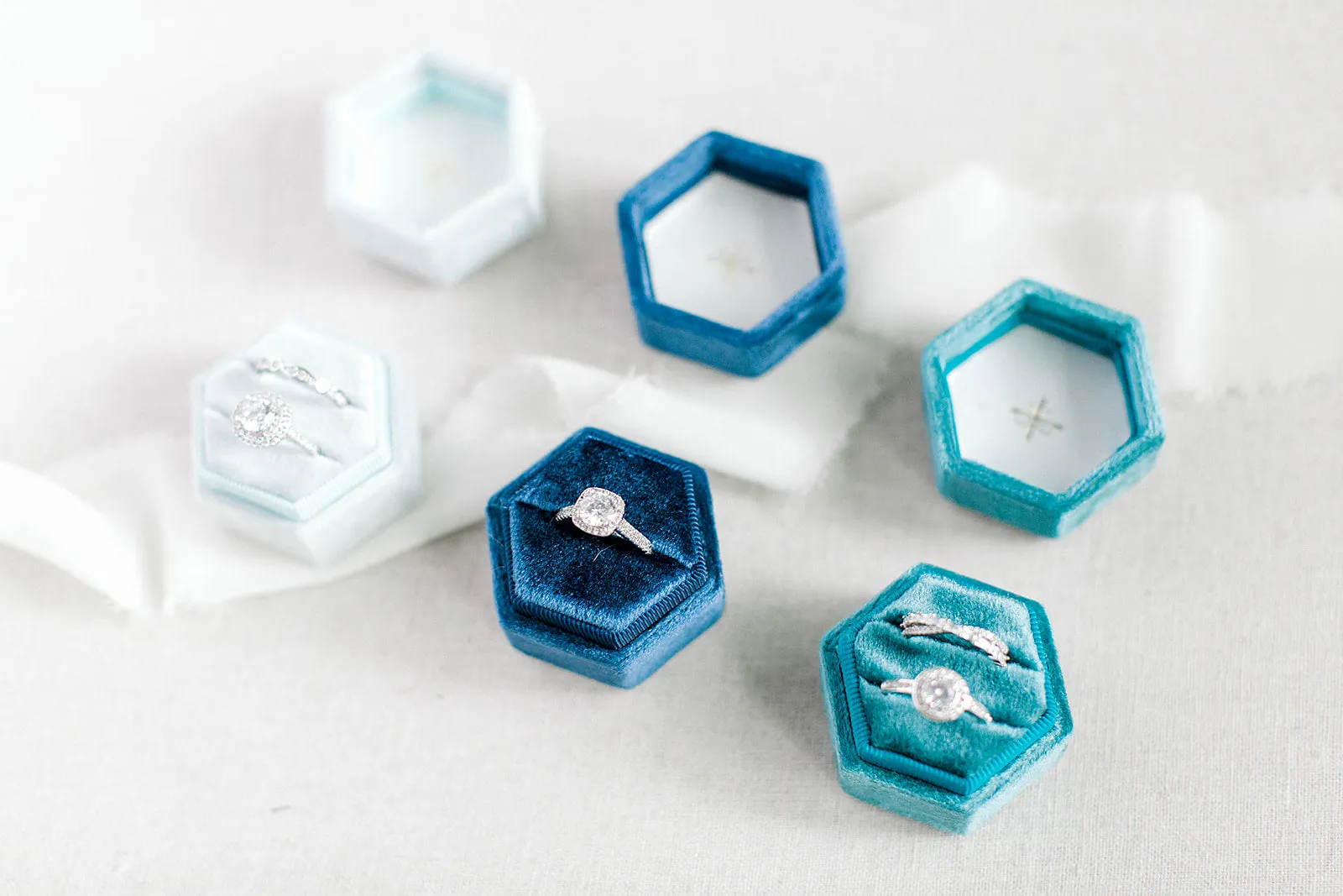 Navy Blue Velvet Hexagon Ring Box