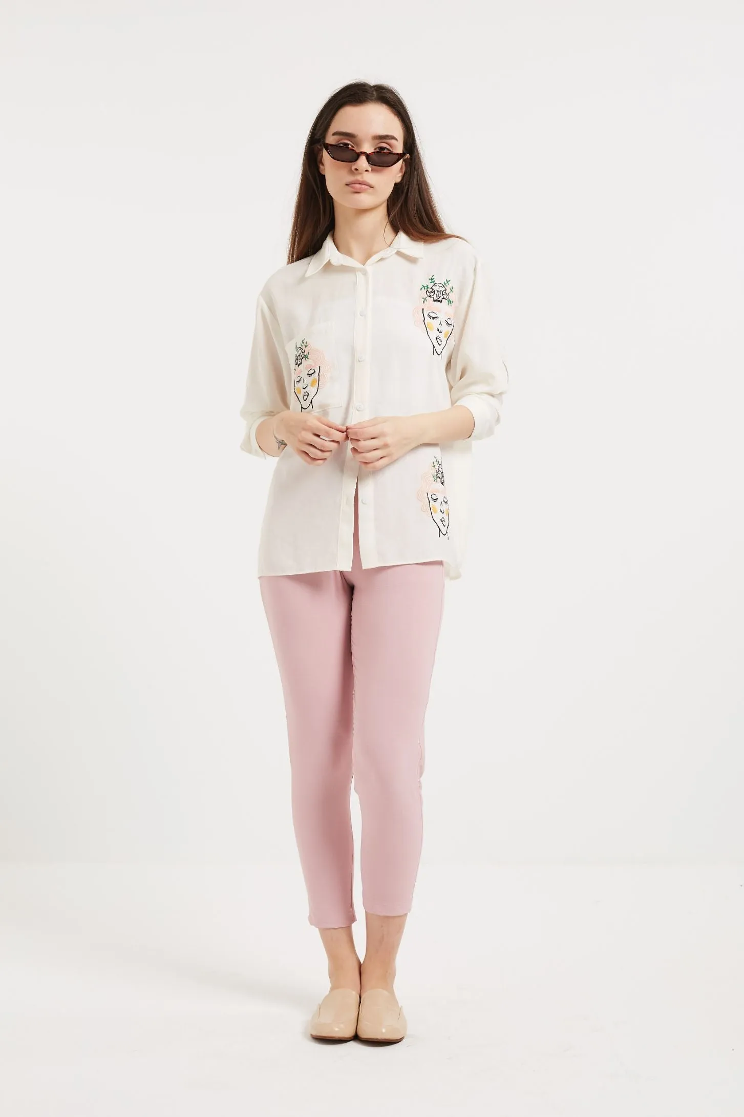 NINA EMBROIDERED SHIRT - WHITE