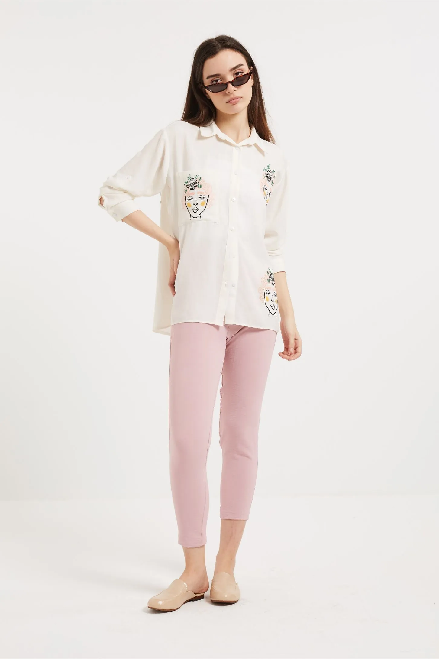 NINA EMBROIDERED SHIRT - WHITE