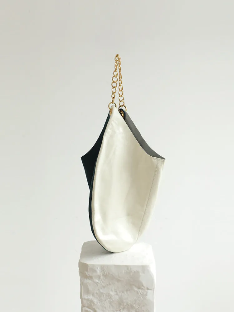 Oversized Fashion Cowhide Leather and Suede Double-sided Chain Boho Bag, Must-have Fashion Slouchy Tote Bag,
