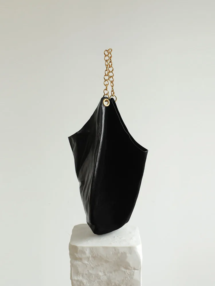 Oversized Fashion Cowhide Leather and Suede Double-sided Chain Boho Bag, Must-have Fashion Slouchy Tote Bag,