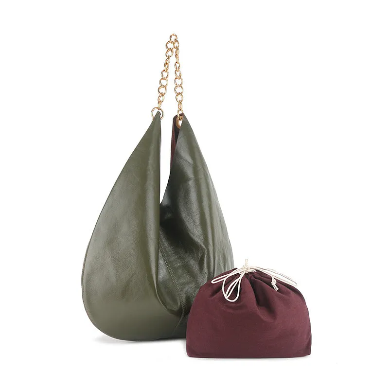 Oversized Fashion Cowhide Leather and Suede Double-sided Chain Boho Bag, Must-have Fashion Slouchy Tote Bag,