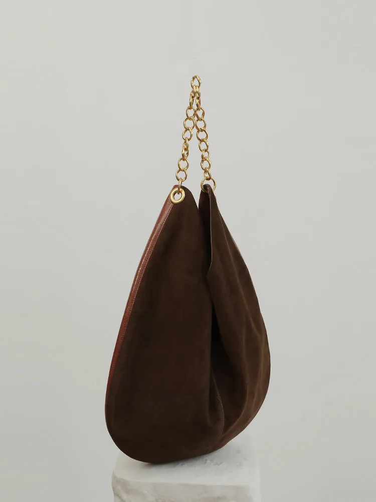 Oversized Fashion Cowhide Leather and Suede Double-sided Chain Boho Bag, Must-have Fashion Slouchy Tote Bag,