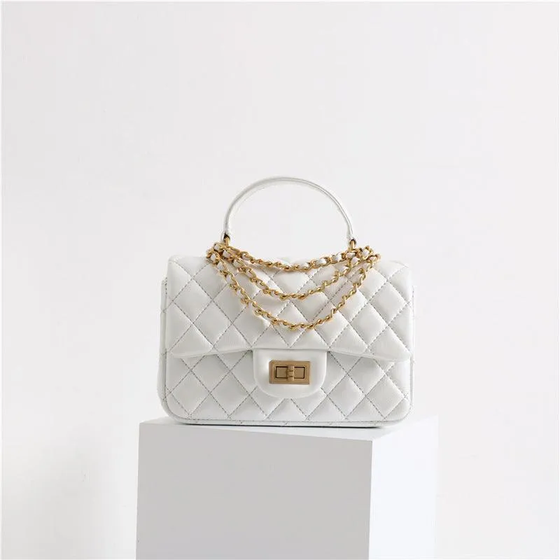 Quilted Sheepskin Leather Crossbody Bag, Classic Flap Bag Genuine Leather Shoulder Bag, Minimalist Quilted Evening Bag, Chain Leather Designer Inspired Bag