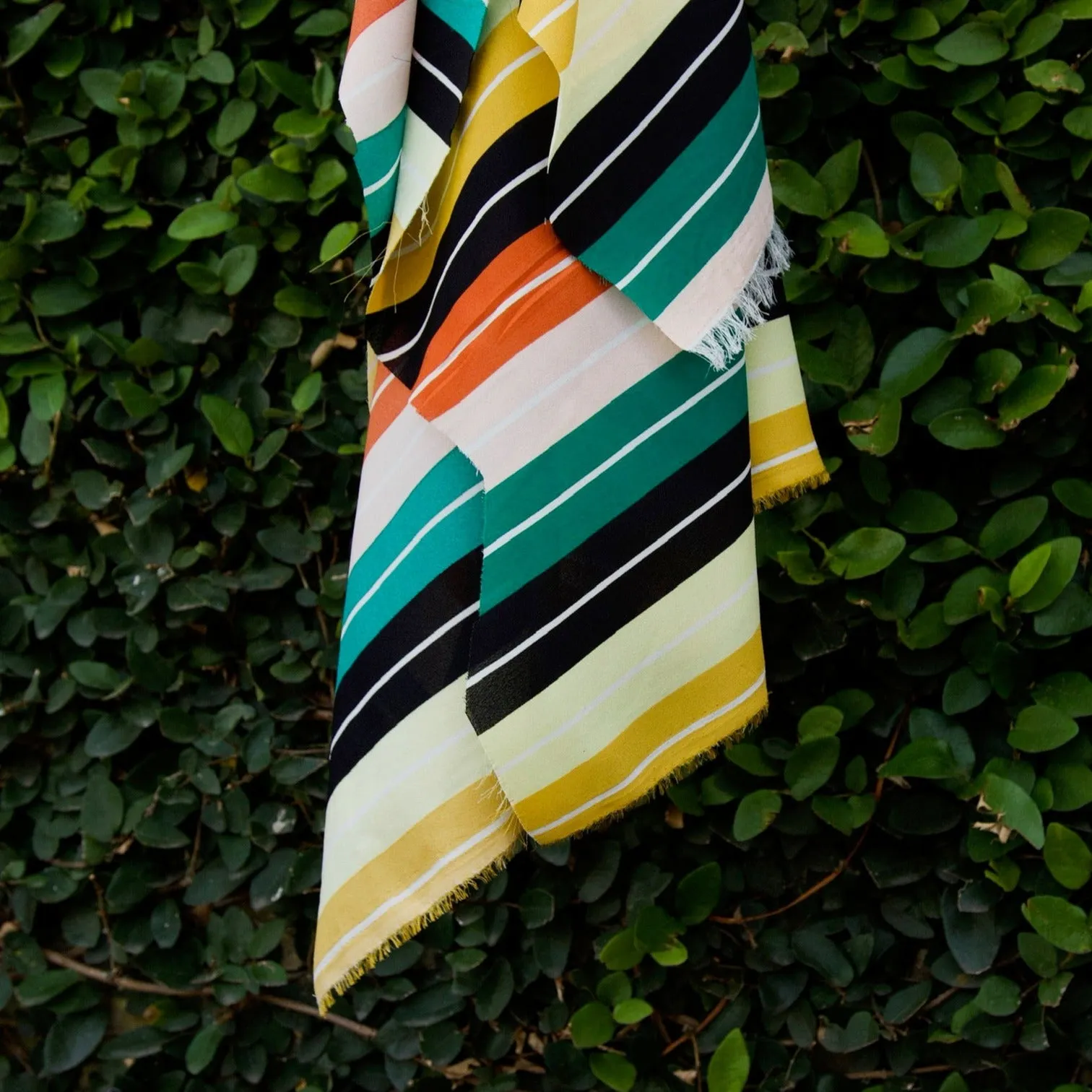 Retro Stripe Muted Rainbow Crepe - Remnant
