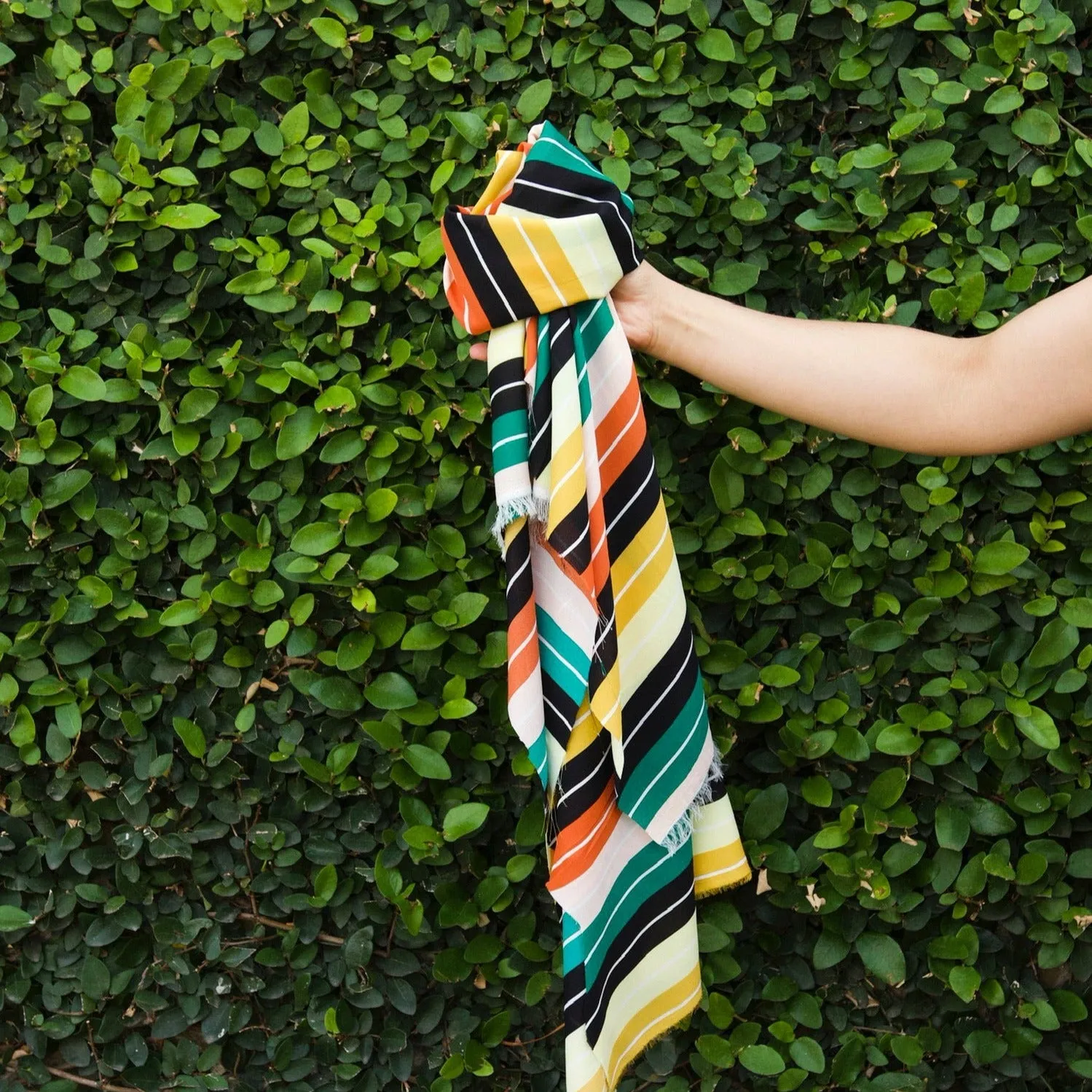 Retro Stripe Muted Rainbow Crepe - Remnant