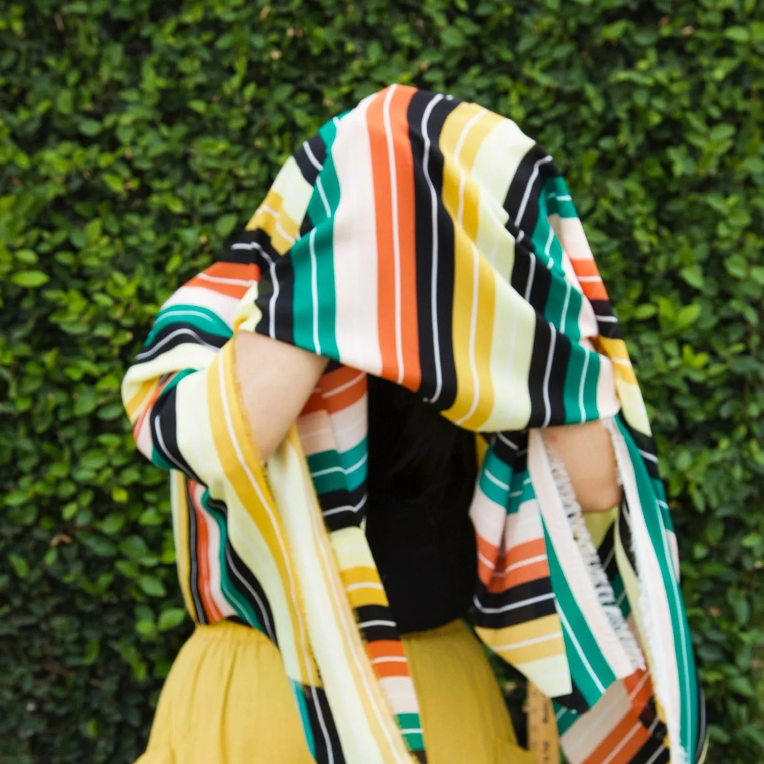 Retro Stripe Muted Rainbow Crepe - Remnant