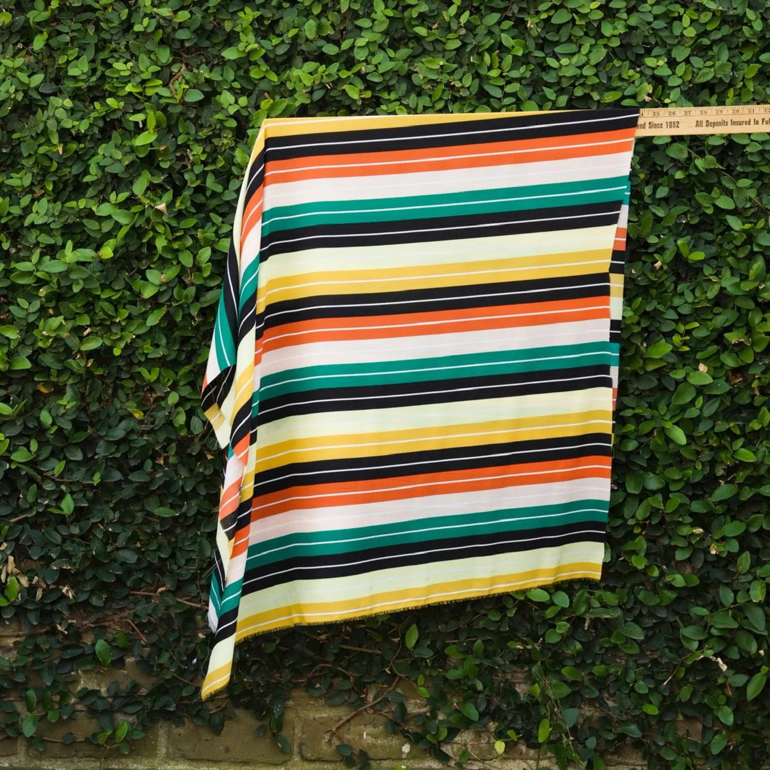 Retro Stripe Muted Rainbow Crepe - Remnant