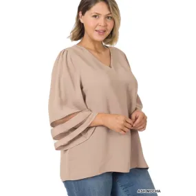 Royal Curves Khaki Mesh Panel Blouse