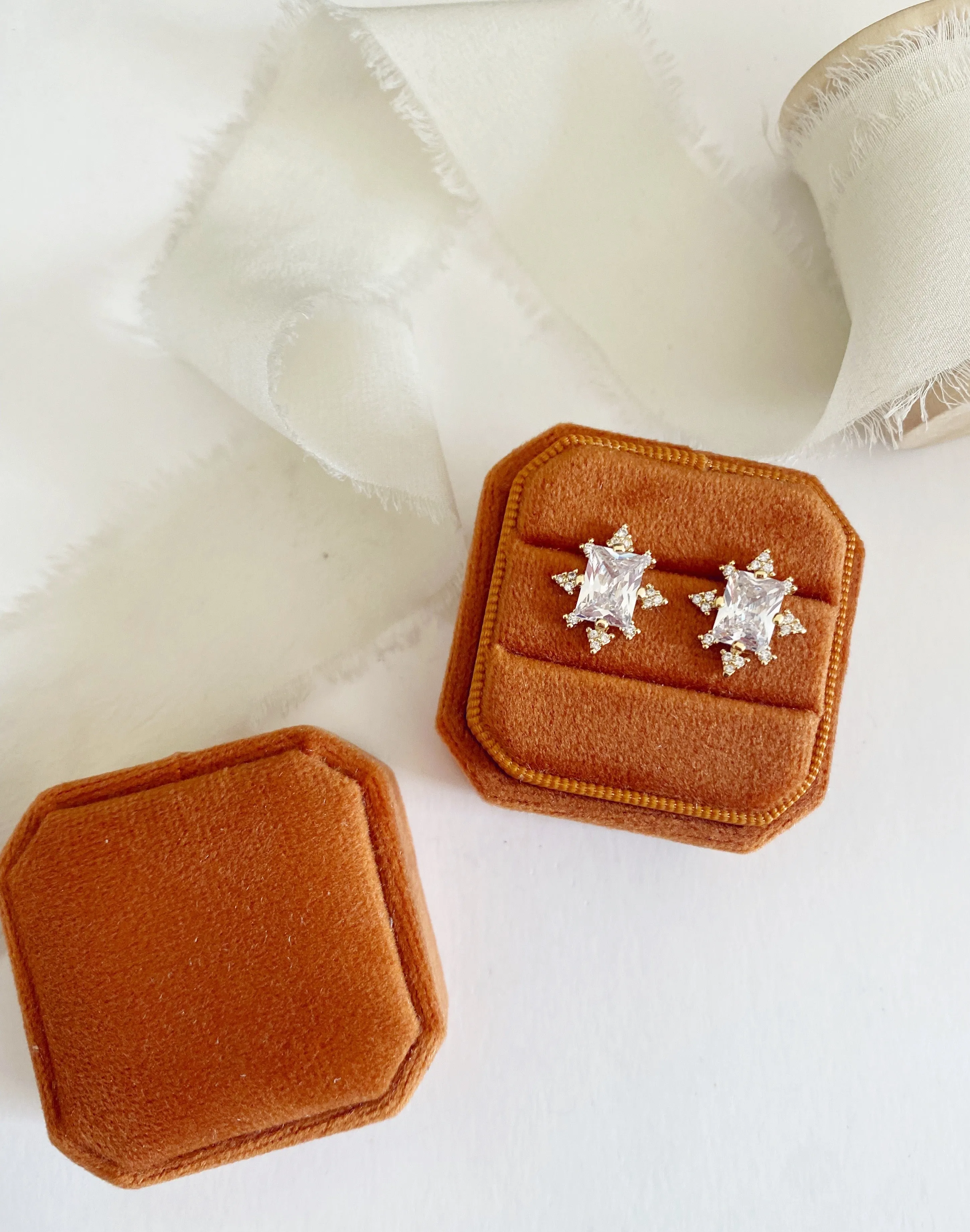 Rust Velvet Square Octagon Ring Box