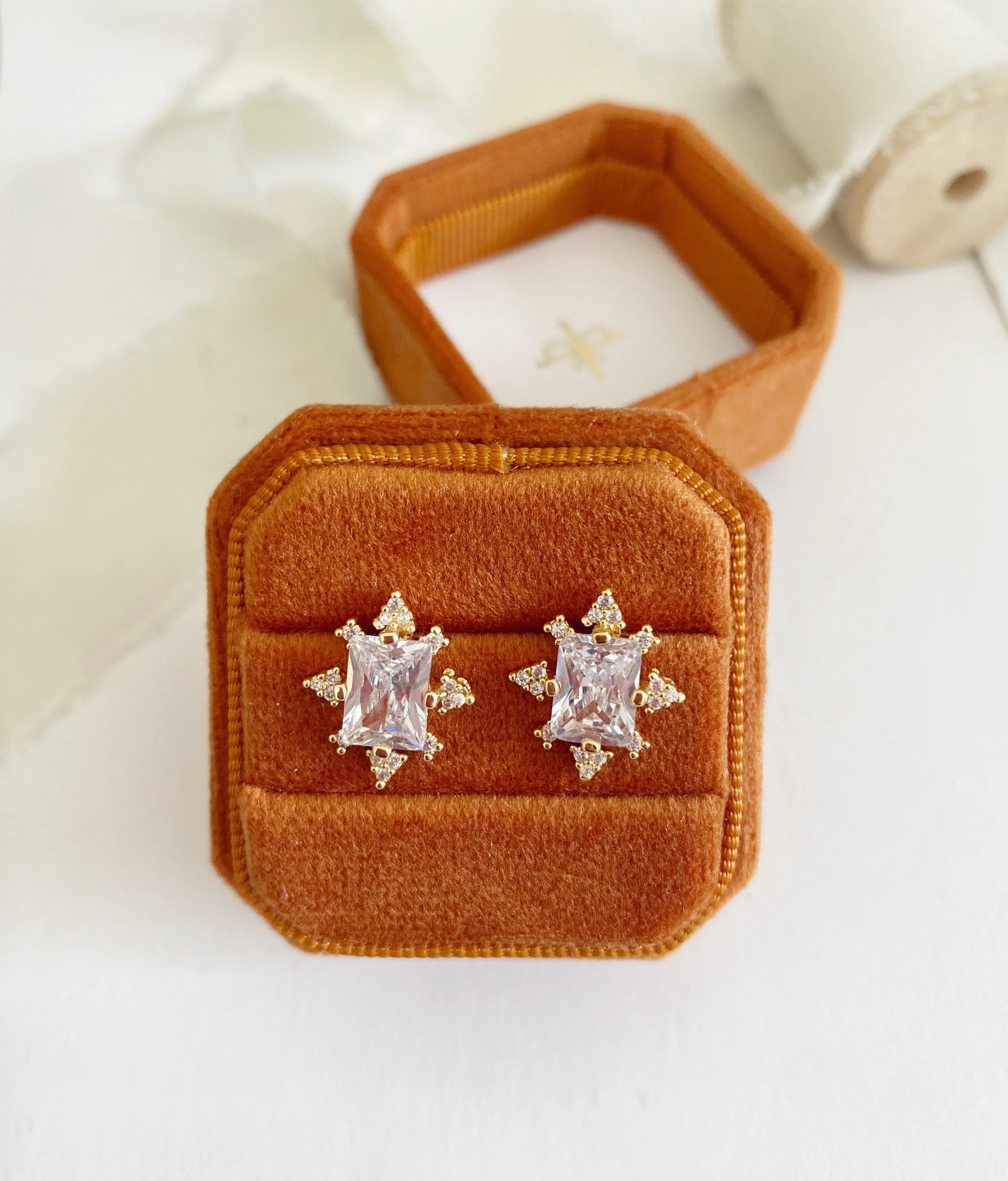 Rust Velvet Square Octagon Ring Box