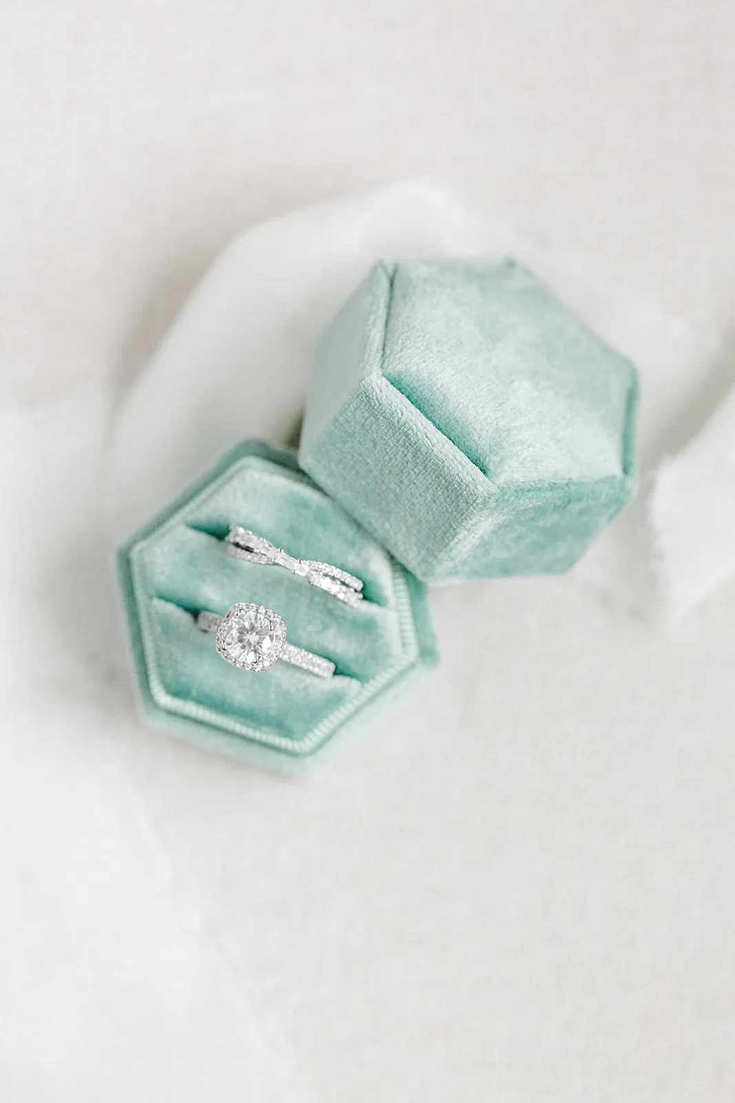 Sage Green Velvet Hexagon Ring Box