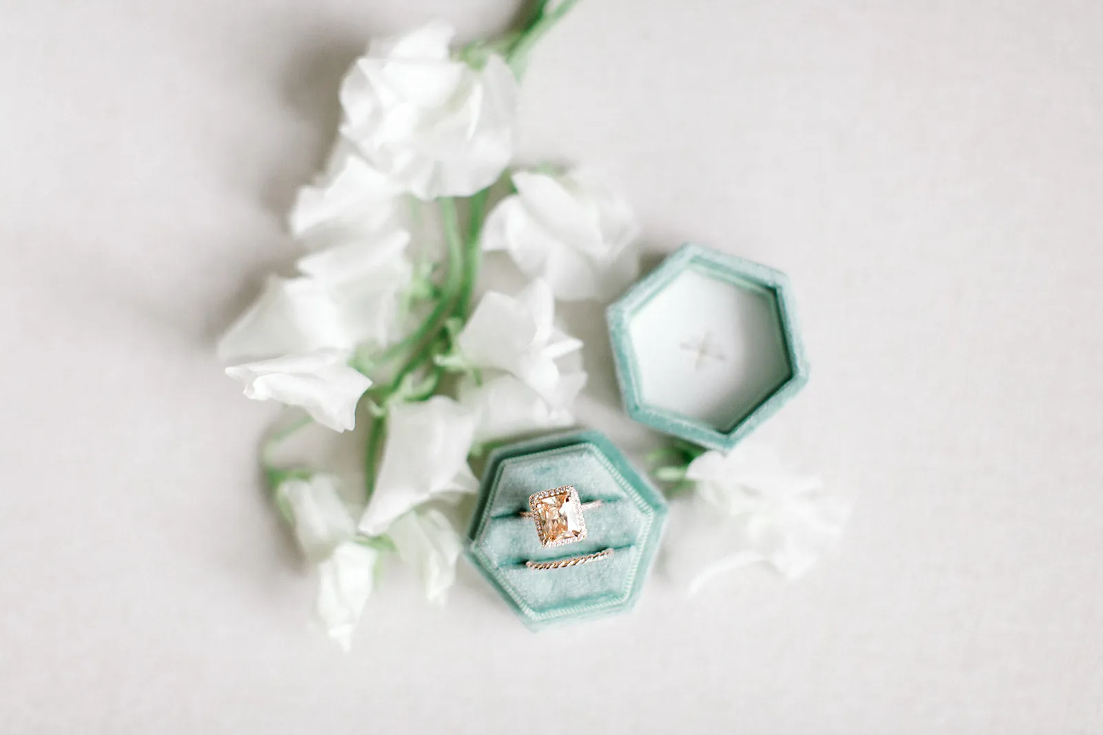 Sage Green Velvet Hexagon Ring Box