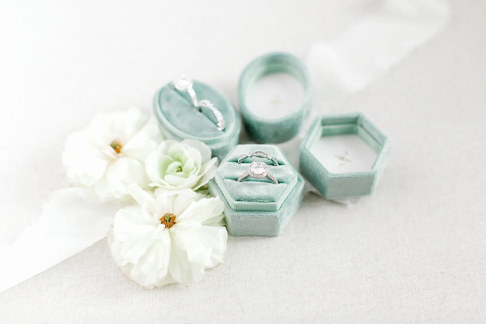 Sage Green Velvet Hexagon Ring Box