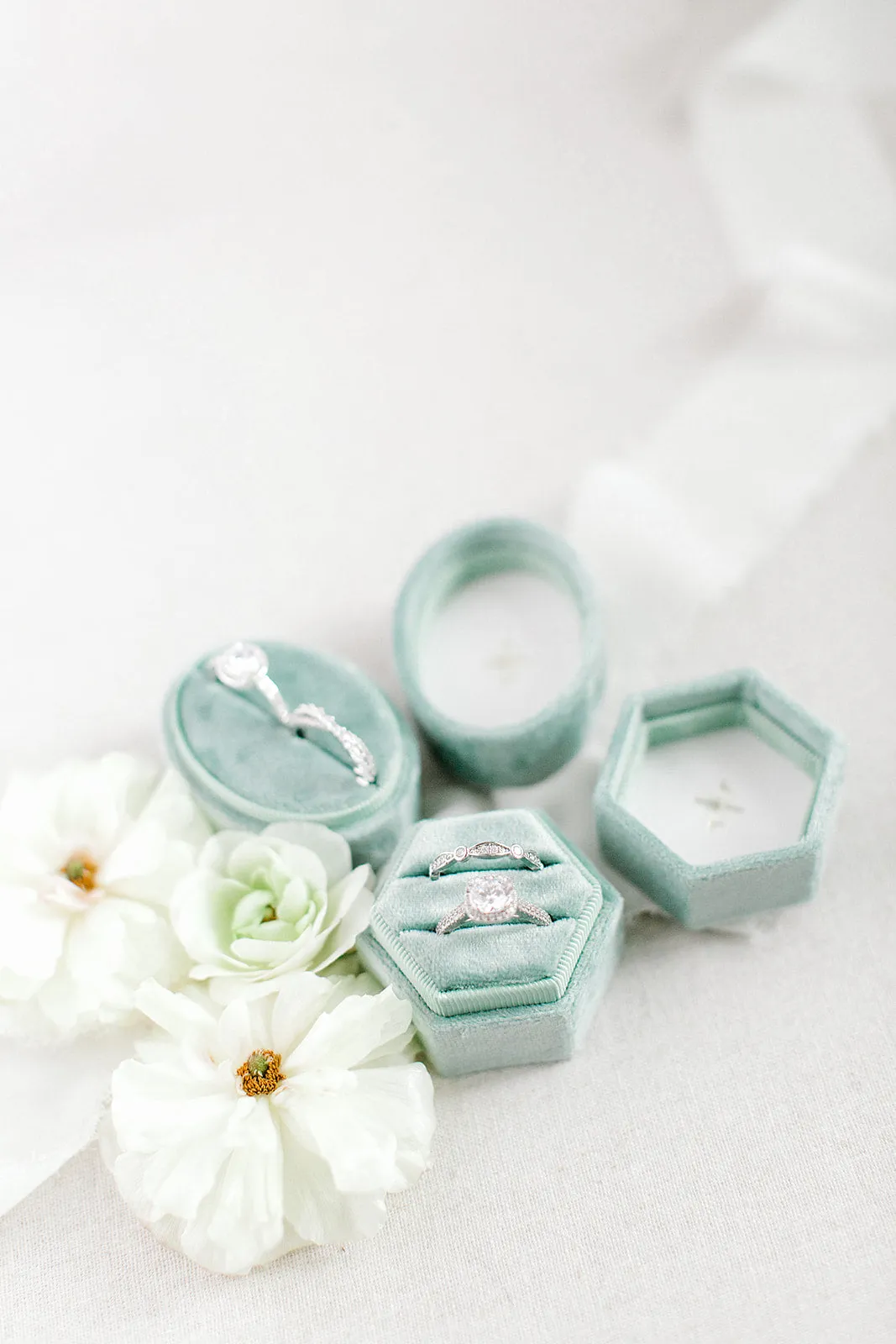 Sage Green Velvet Hexagon Ring Box