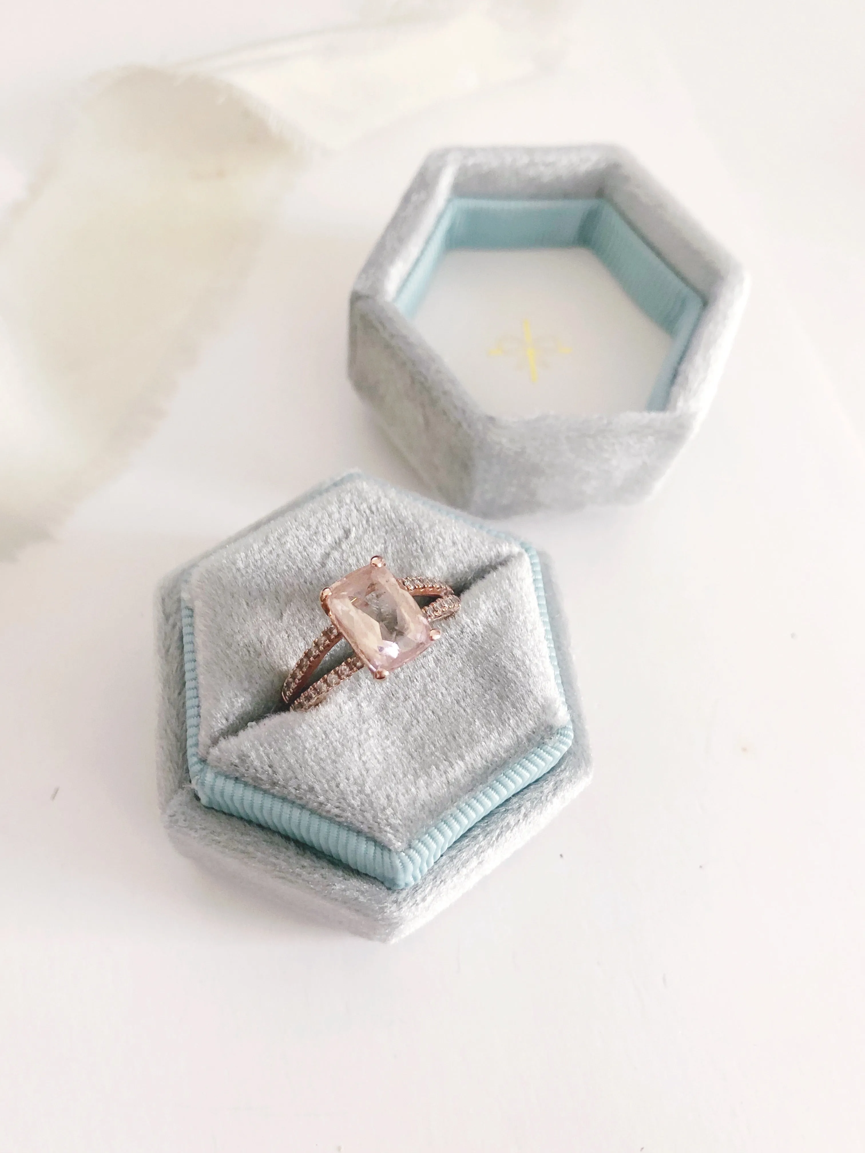 Silver Sage Velvet Hexagon Ring Box