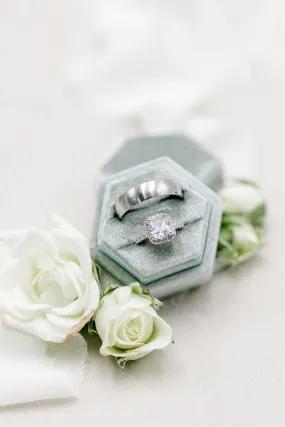Silver Sage Velvet Hexagon Ring Box