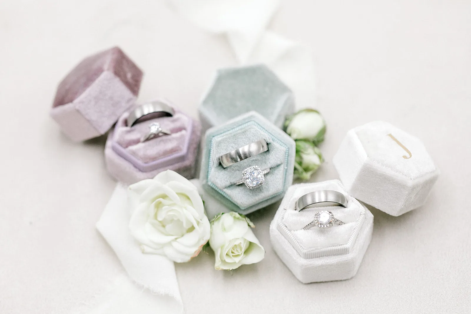 Silver Sage Velvet Hexagon Ring Box