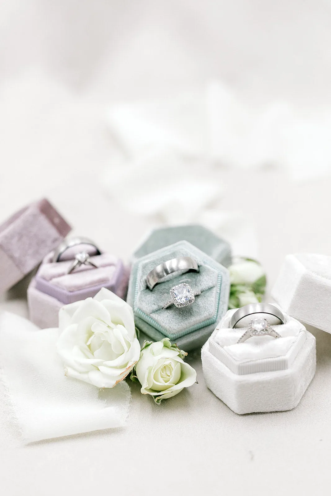 Silver Sage Velvet Hexagon Ring Box