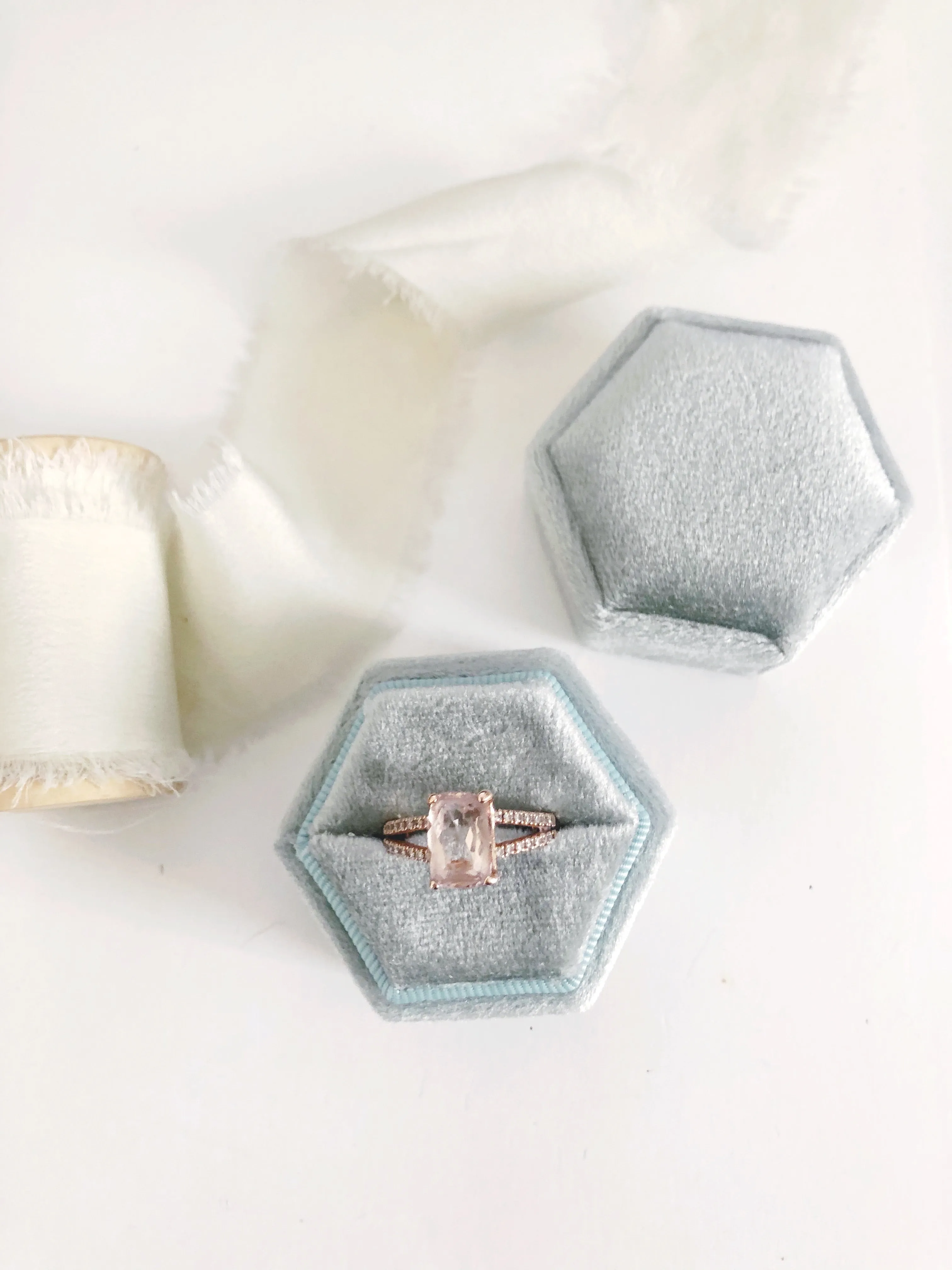Silver Sage Velvet Hexagon Ring Box