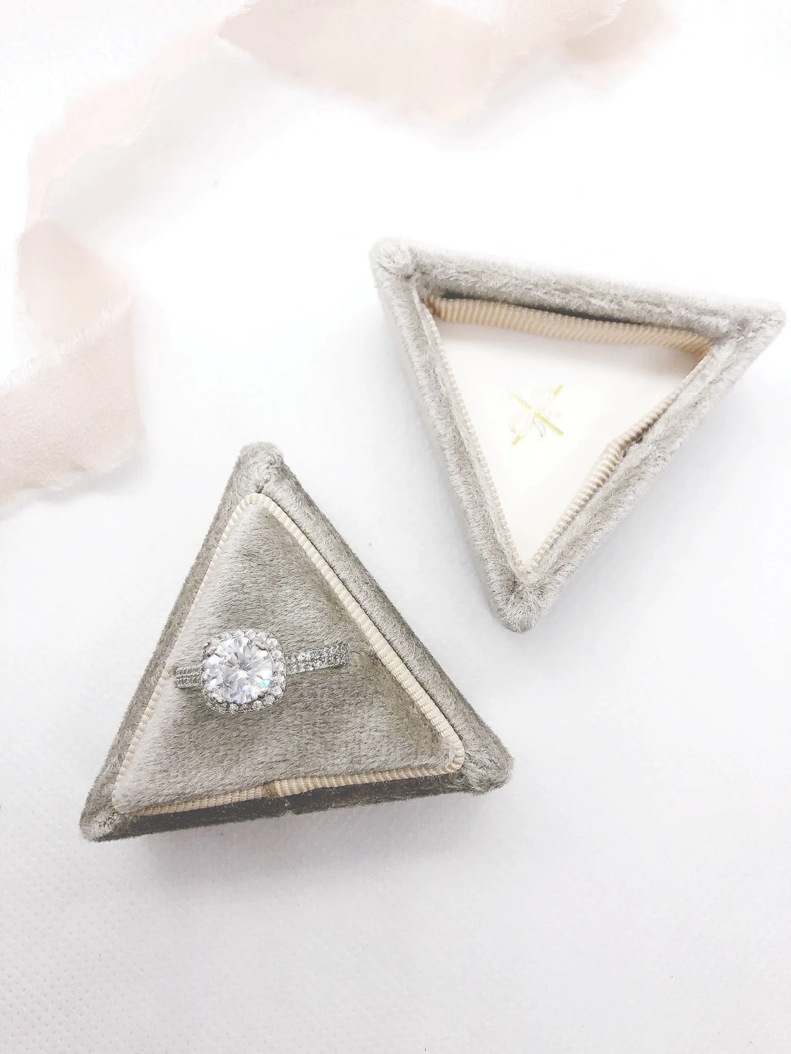 Stone Grey Velvet Triangle Ring Box - Clearance