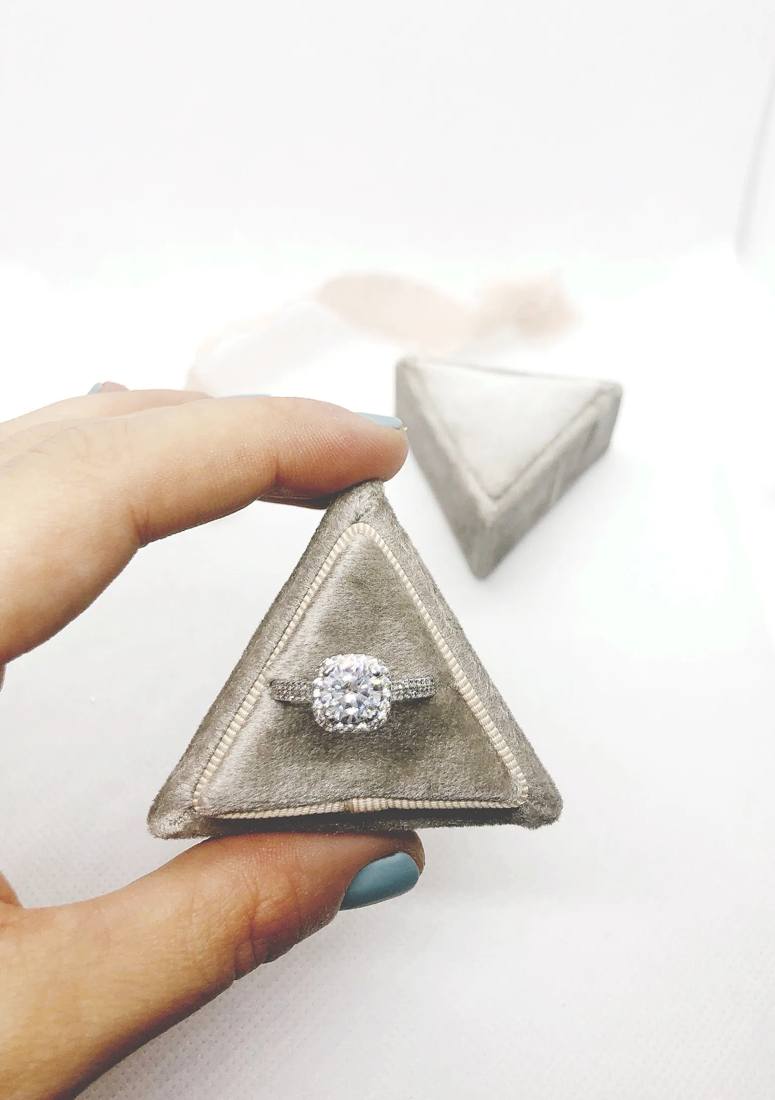 Stone Grey Velvet Triangle Ring Box - Clearance