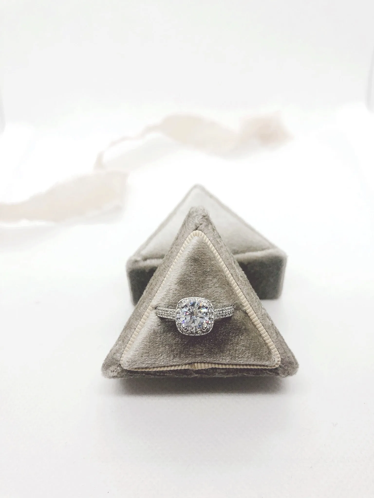Stone Grey Velvet Triangle Ring Box - Clearance