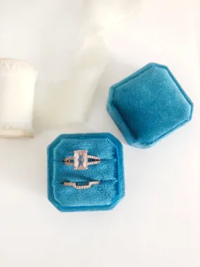 Turquoise Blue Velvet Square Octagon Ring Box