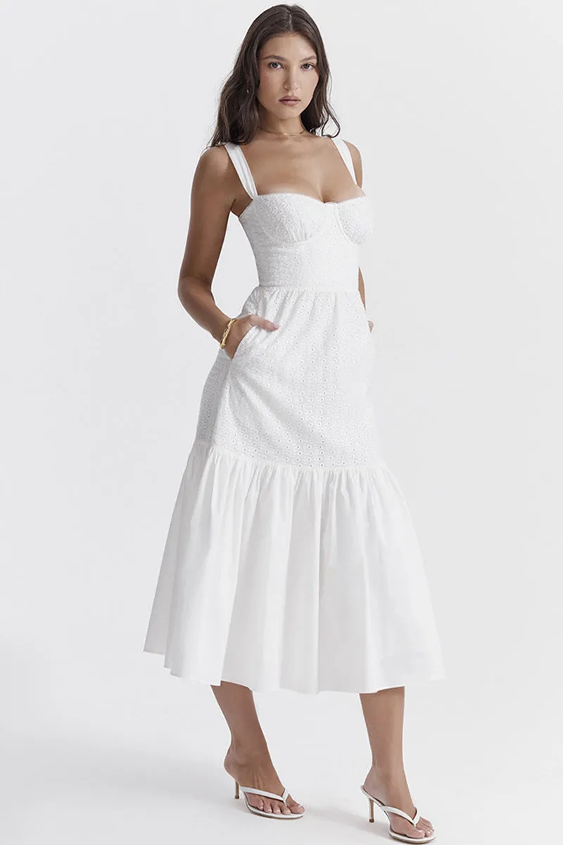West Coast Vacation Eyelet Midi Dress
