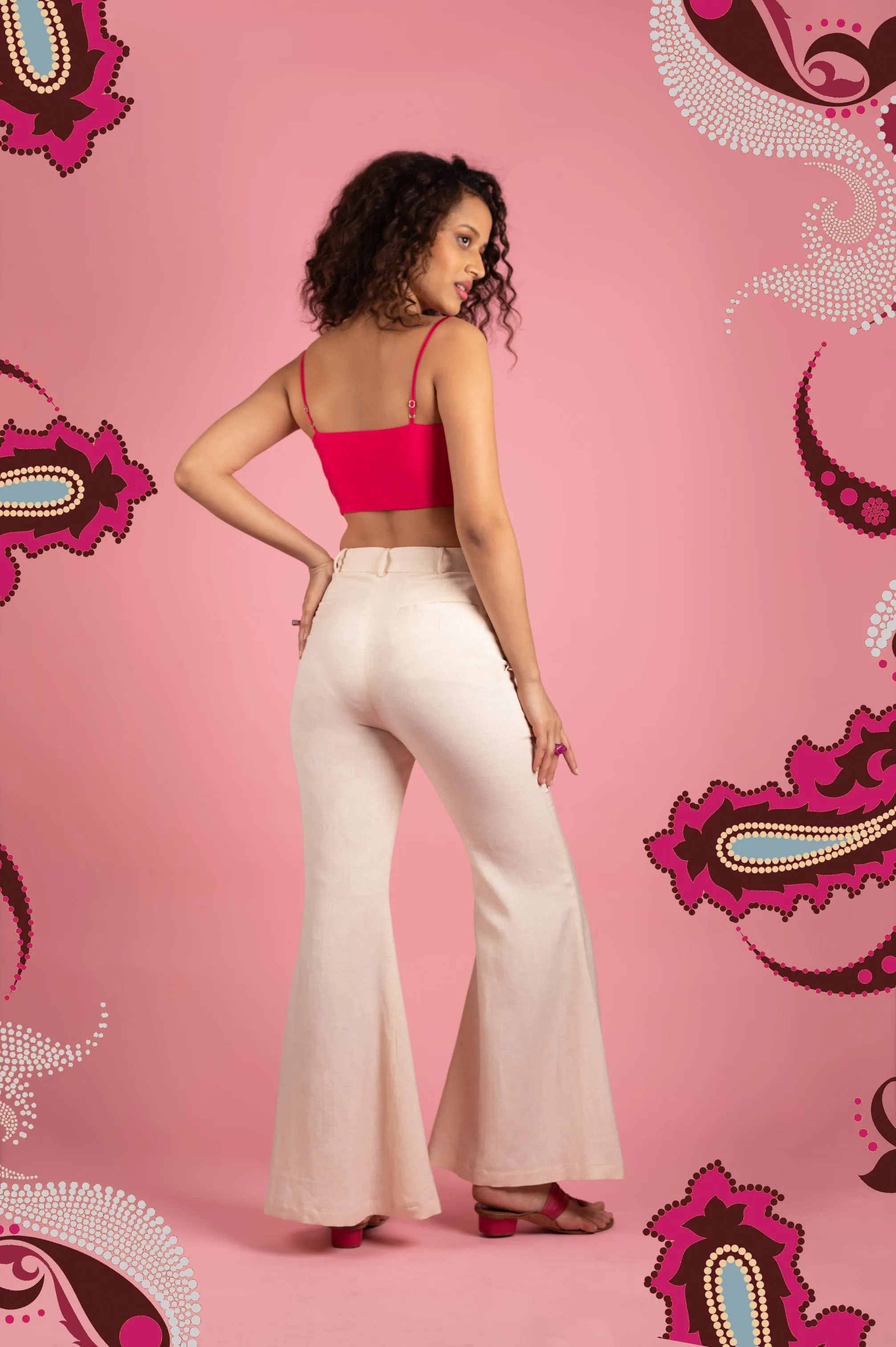 White Linen Bell Bottom Pants