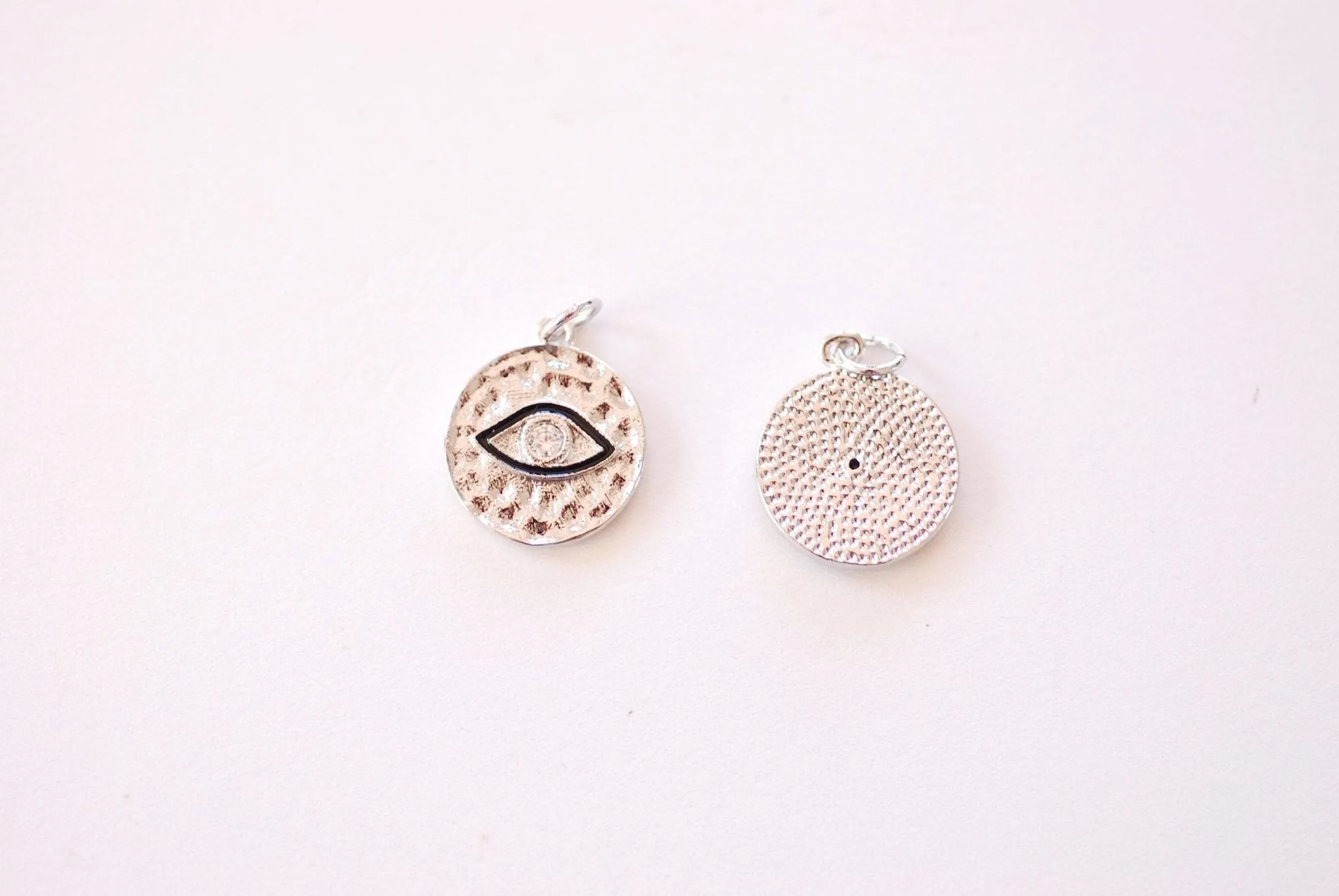 Wholesale Evil Eye Hammered CZ Disc Charm - Eye of Ra Hamsa Yoga Ohm Brass Cubic Zirconia HarperCrown Charms B159
