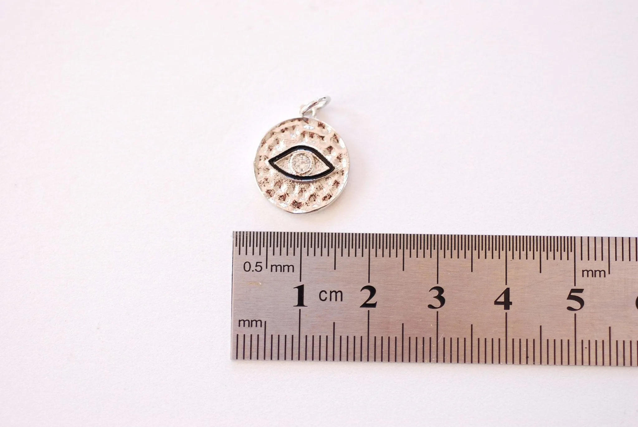 Wholesale Evil Eye Hammered CZ Disc Charm - Eye of Ra Hamsa Yoga Ohm Brass Cubic Zirconia HarperCrown Charms B159