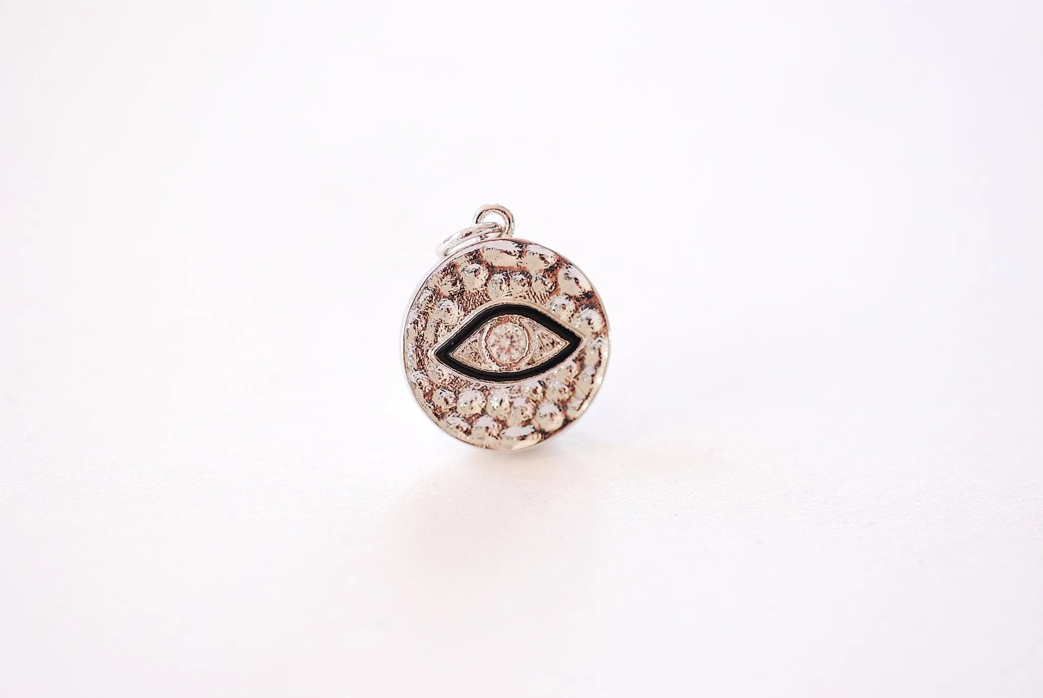 Wholesale Evil Eye Hammered CZ Disc Charm - Eye of Ra Hamsa Yoga Ohm Brass Cubic Zirconia HarperCrown Charms B159