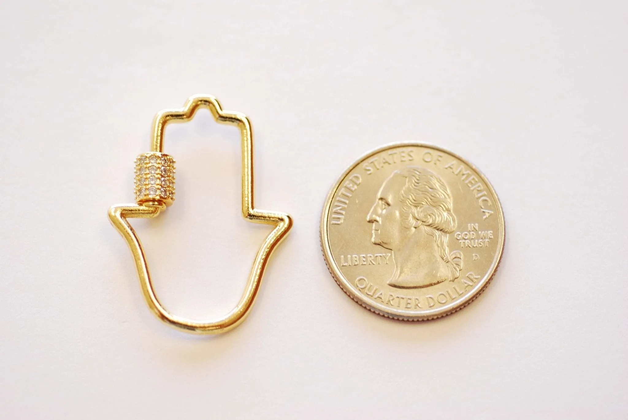 Wholesale Hamsa Hand Ohm Screw Carabiner Clasp Lock Charm - 16k gold plated over Brass Micro Pave Star CZ Cubic Zirconia HarperCrown B275