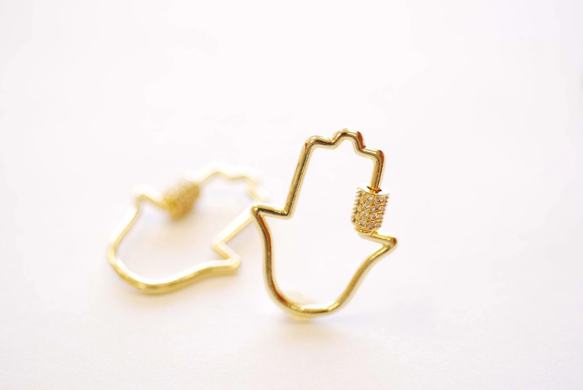 Wholesale Hamsa Hand Ohm Screw Carabiner Clasp Lock Charm - 16k gold plated over Brass Micro Pave Star CZ Cubic Zirconia HarperCrown B275