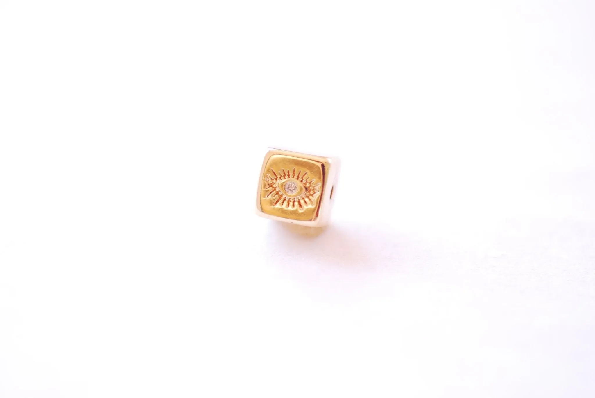 Wholesale Square Hamsa Hand and Evil Eye CZ Round Bead Charm - Cubic Zirconia Hand of Fatima Yoga Ohm Evil Eye HarperCrown B183