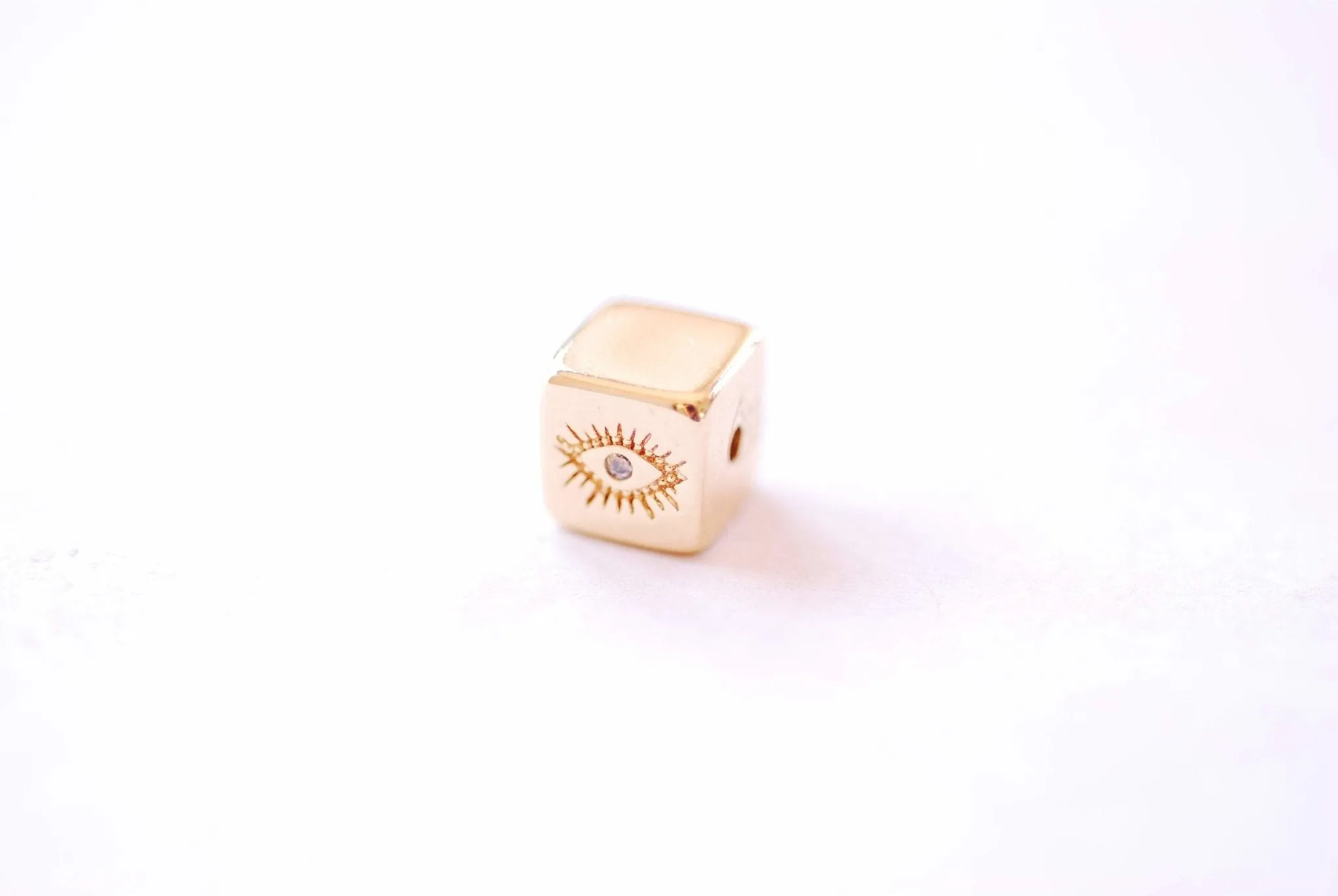 Wholesale Square Hamsa Hand and Evil Eye CZ Round Bead Charm - Cubic Zirconia Hand of Fatima Yoga Ohm Evil Eye HarperCrown B183