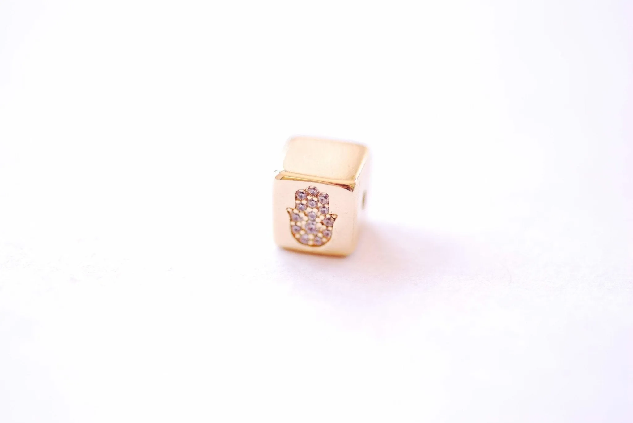 Wholesale Square Hamsa Hand and Evil Eye CZ Round Bead Charm - Cubic Zirconia Hand of Fatima Yoga Ohm Evil Eye HarperCrown B183